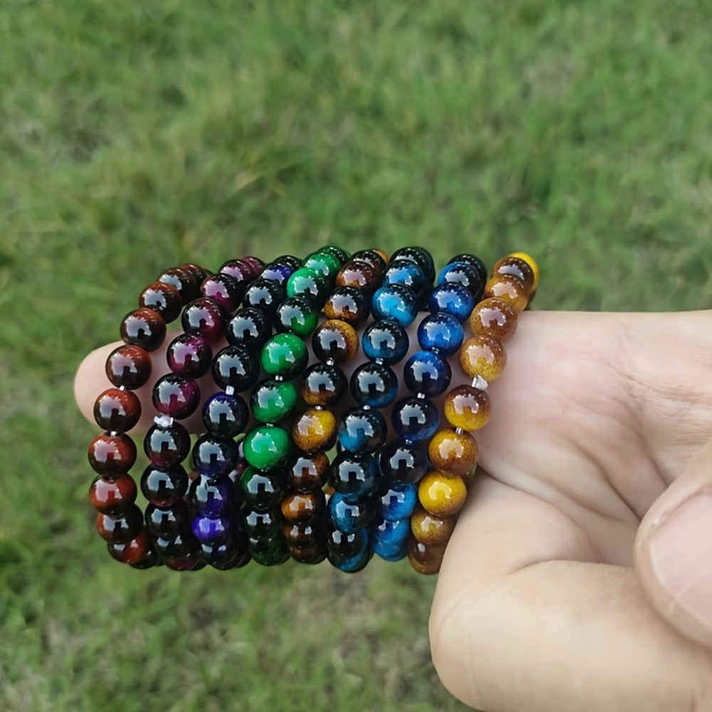 Beaded Bracelet - Tiger Eye Stone Set 8pcs 8mm Handmade Natural Stone Unisex Stackable - product detail view 8