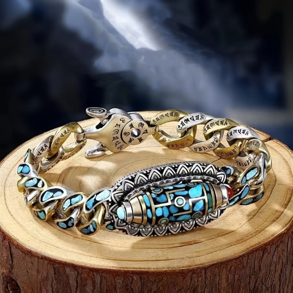 Beaded Bracelet - Turquoise Bead for Men - Stainless Steel Chain with Natural Stone Accents - product detail view 4