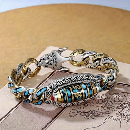 Beaded Bracelet - Turquoise Bead for Men - Stainless Steel Chain with Natural Stone Accents - product detail view 6