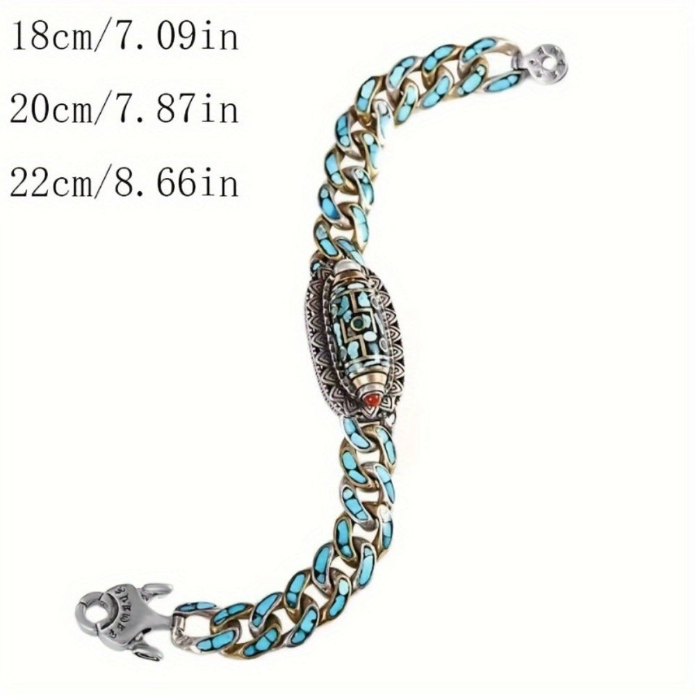 Beaded Bracelet - Turquoise Bead for Men - Stainless Steel Chain with Natural Stone Accents - product detail view 9