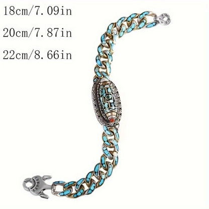 Beaded Bracelet - Turquoise Bead for Men - Stainless Steel Chain with Natural Stone Accents - product detail view 9