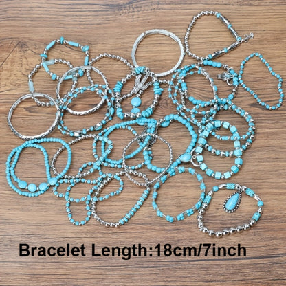 Beaded Bracelet - Turquoise Set Boho Western Vintage Multilayer Stacked Beads Charms Unisex - product detail view 4