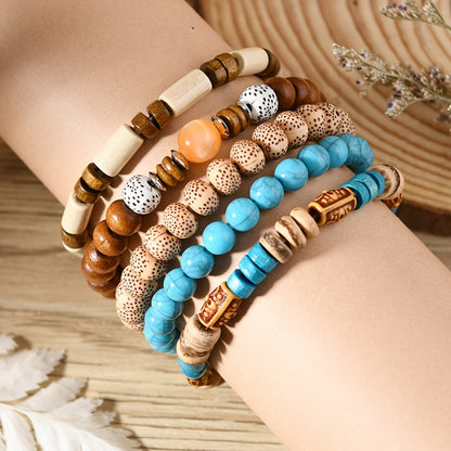 Beaded Bracelet - Wooden Bead Set 40pcs Bulk Vintage Western Boho Women Multi Layer Assorted - product detail view 2