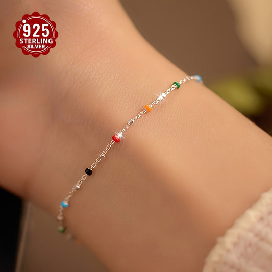Beaded Bracelets for Women - 925 Silver Multicolor Bead, Delicate Chain - 925 silver detail