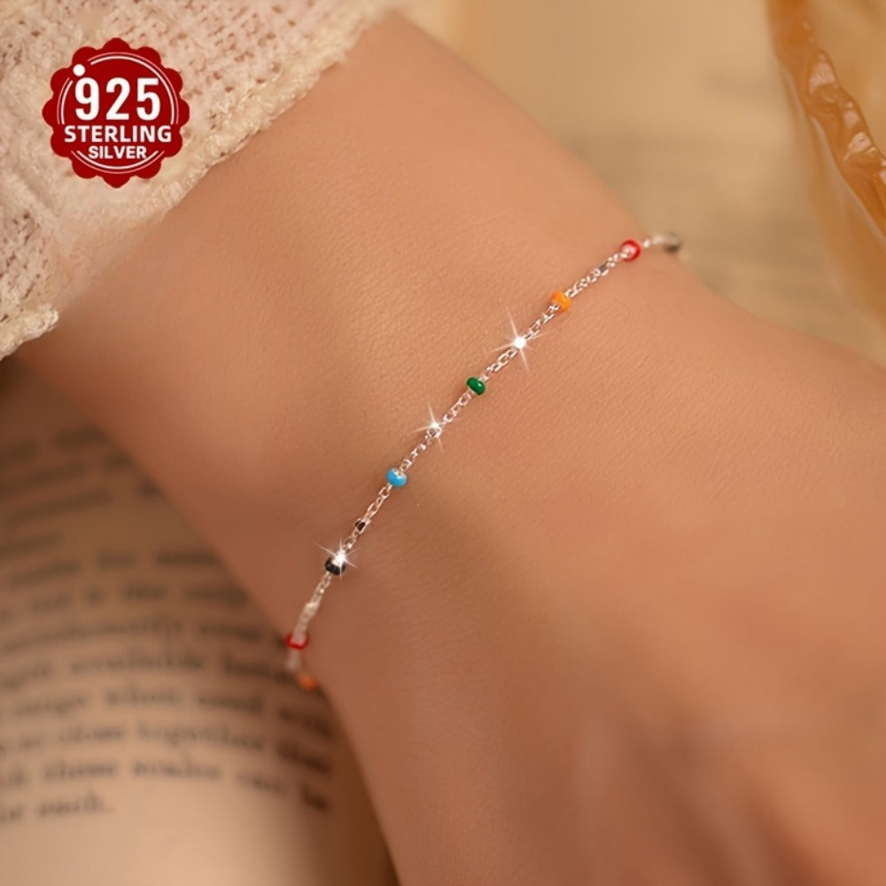 Beaded Bracelets for Women - 925 Silver Multicolor Bead, Delicate Chain - 925 silver detail