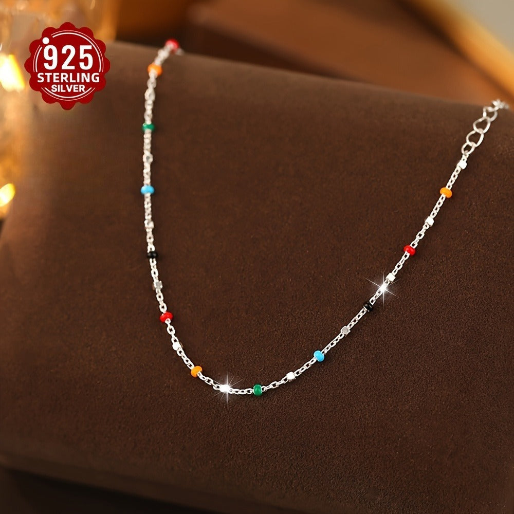Beaded Bracelets for Women - 925 Silver Multicolor Bead, Delicate Chain - 925 silver detail
