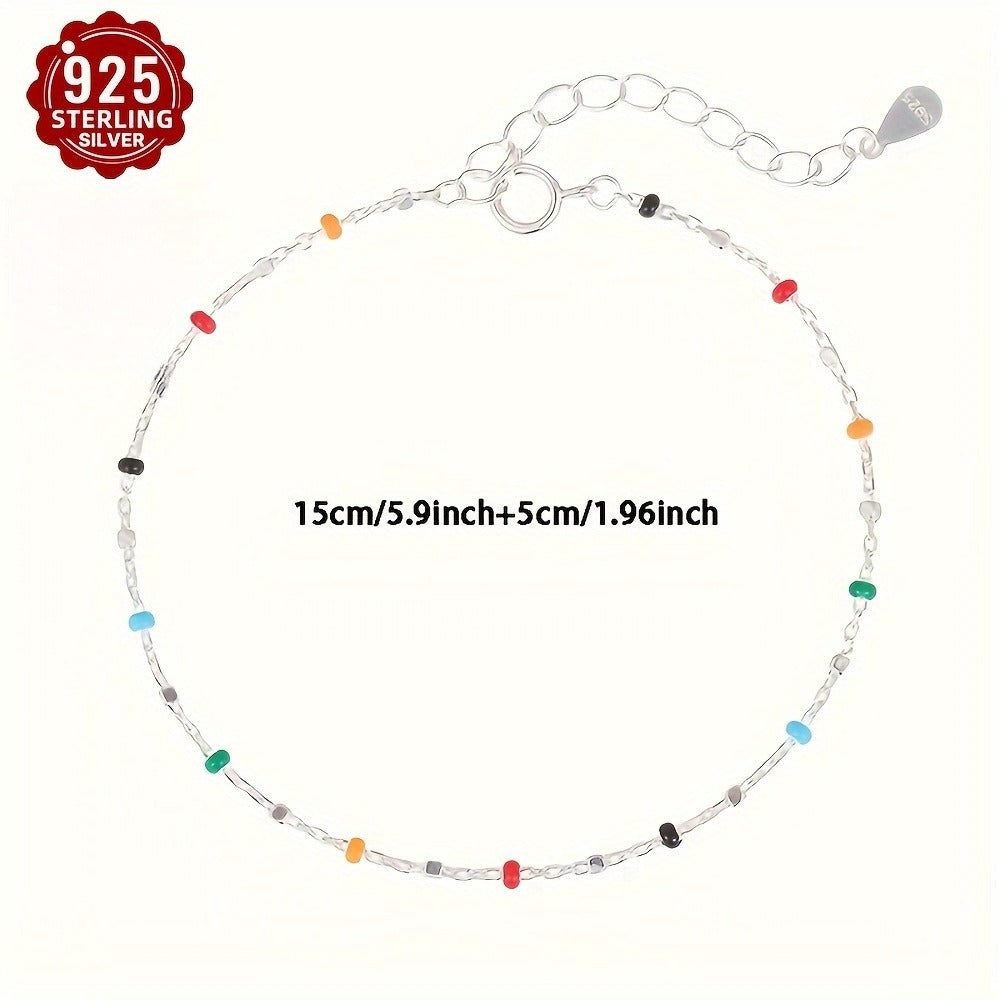 Beaded Bracelets for Women - 925 Silver Multicolor Bead, Delicate Chain - size chart 925 15cm/5.9inch+5cm/1.96inch