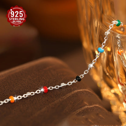 Beaded Bracelets for Women - 925 Silver Multicolor Bead, Delicate Chain - 925 silver detail