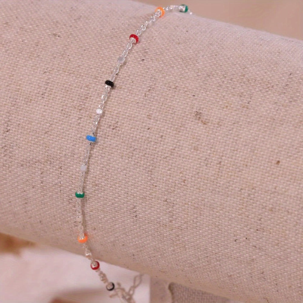 Beaded Bracelets for Women - 925 Silver Multicolor Bead, Delicate Chain - product detail view 13