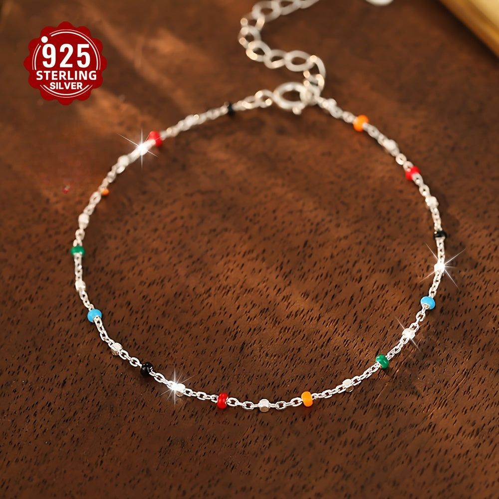 Beaded Bracelets for Women - 925 Silver Multicolor Bead, Delicate Chain - 925 silver detail