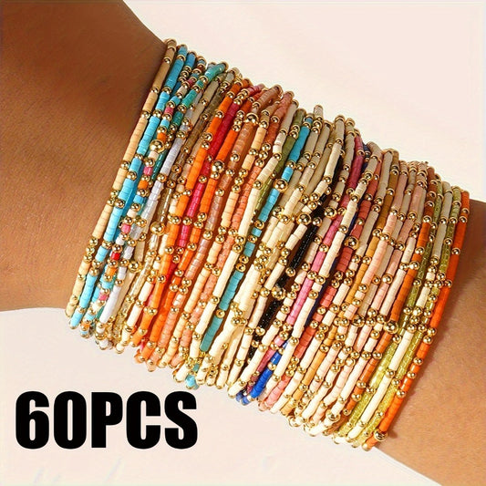 Beaded Bracelets for Women - Boho Seed Bead Set, 60 Colorful Pieces - main product view