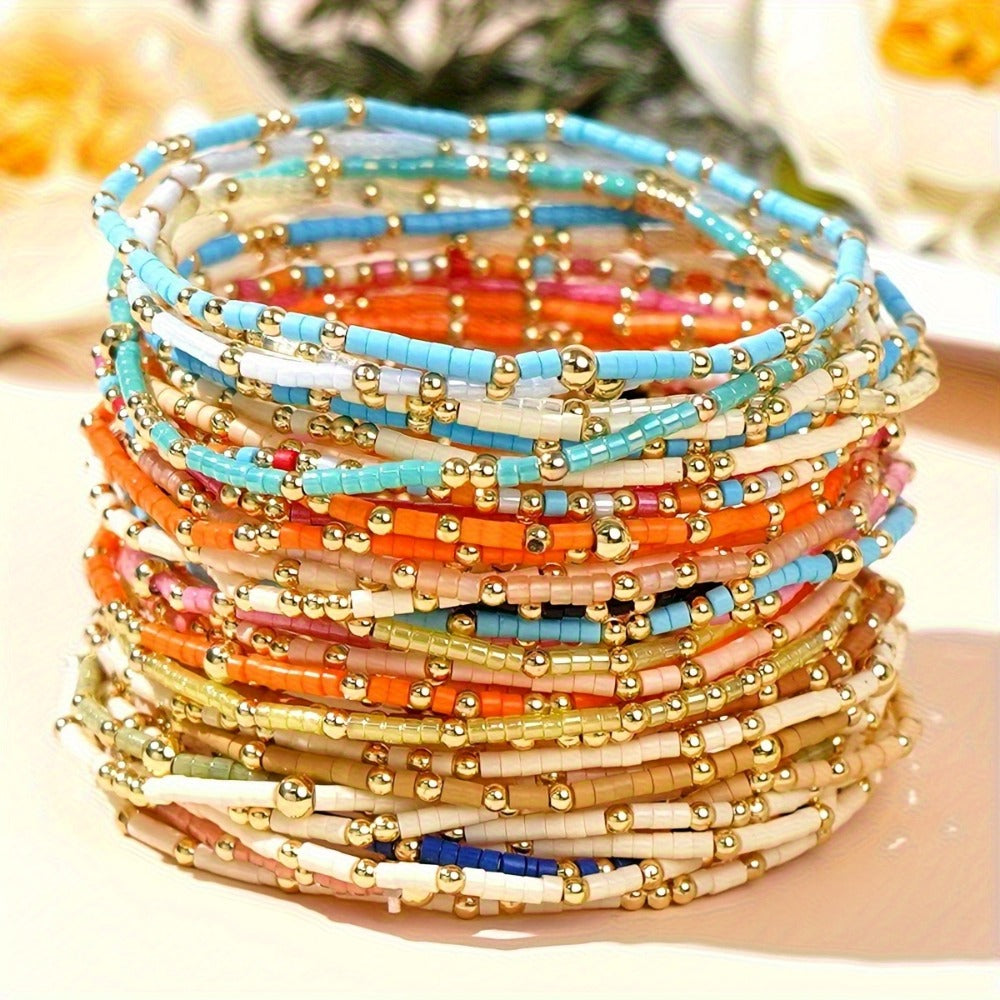 Beaded Bracelets for Women - Boho Seed Bead Set, 60 Colorful Pieces - product detail view 2