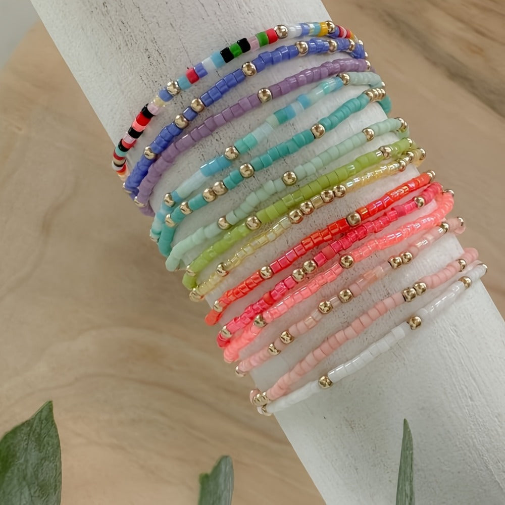 Beaded Bracelets for Women - Boho Seed Bead Set, 60 Colorful Pieces - product detail view 3