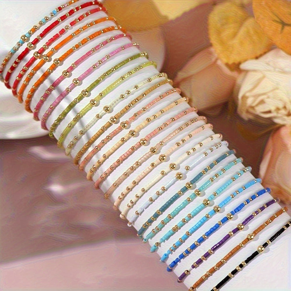 Beaded Bracelets for Women - Boho Seed Bead Set, 60 Colorful Pieces - product detail view 5