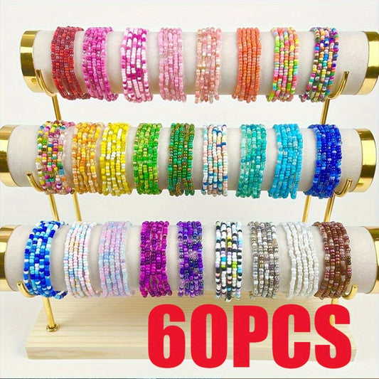 Beaded Bracelets for Women - Colorful Beaded Set, 60 Stretch Styles - main product view