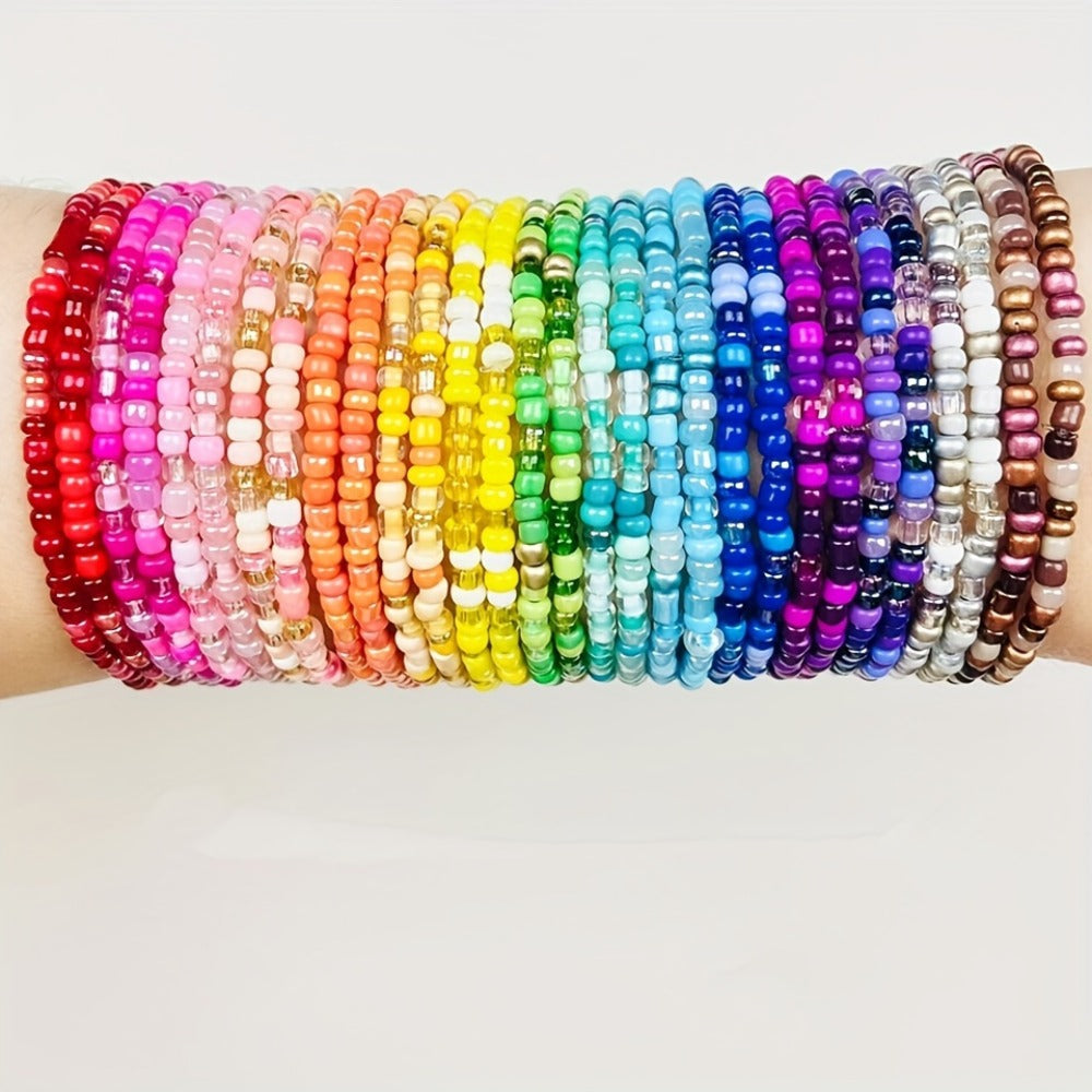 Beaded Bracelets for Women - Colorful Beaded Set, 60 Stretch Styles - product detail view 3