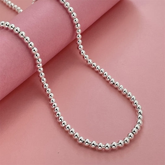 Beaded Necklace for Women - 925 Silver Beaded, Polished Ball Chain - main product view