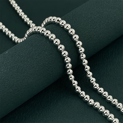 Beaded Necklace for Women - 925 Silver Beaded, Polished Ball Chain - product detail view 3