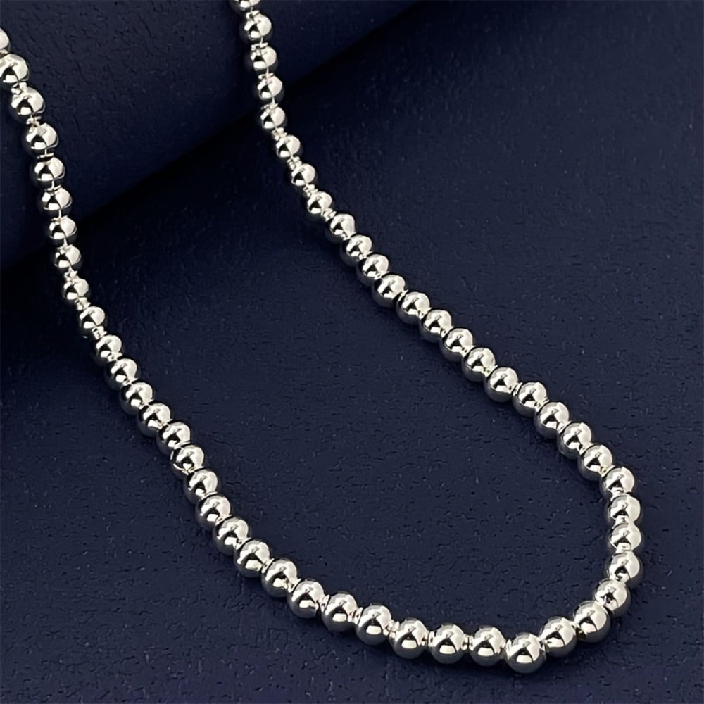 Beaded Necklace for Women - 925 Silver Beaded, Polished Ball Chain - product detail view 6