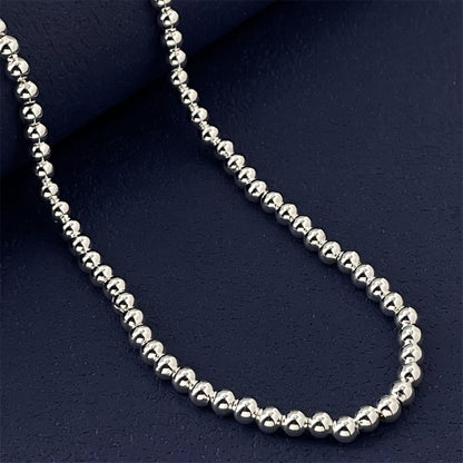 Beaded Necklace for Women - 925 Silver Beaded, Polished Ball Chain - product detail view 6