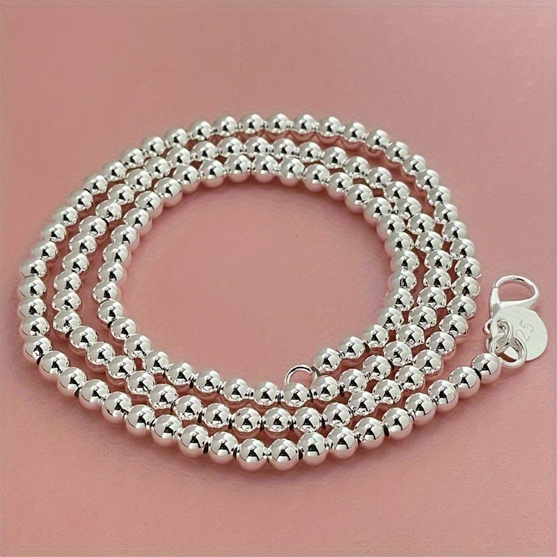 Beaded Necklace for Women - 925 Silver Beaded, Polished Ball Chain - product detail view 7
