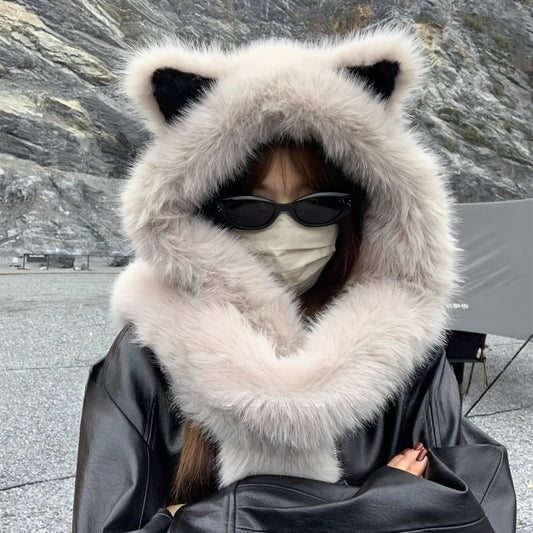 Beanie Hat - Cat Ear with Integrated Scarf Soft Warm Winter Faux Cat Ears for Women Men - main product view