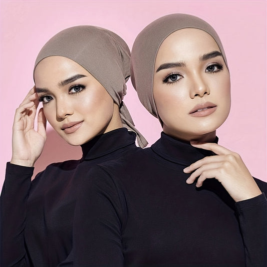 Beanie Hat - Inner Hijab Cap 4pcs Set - Elastic Modal Undercap Solid Color Tie Back - main product view