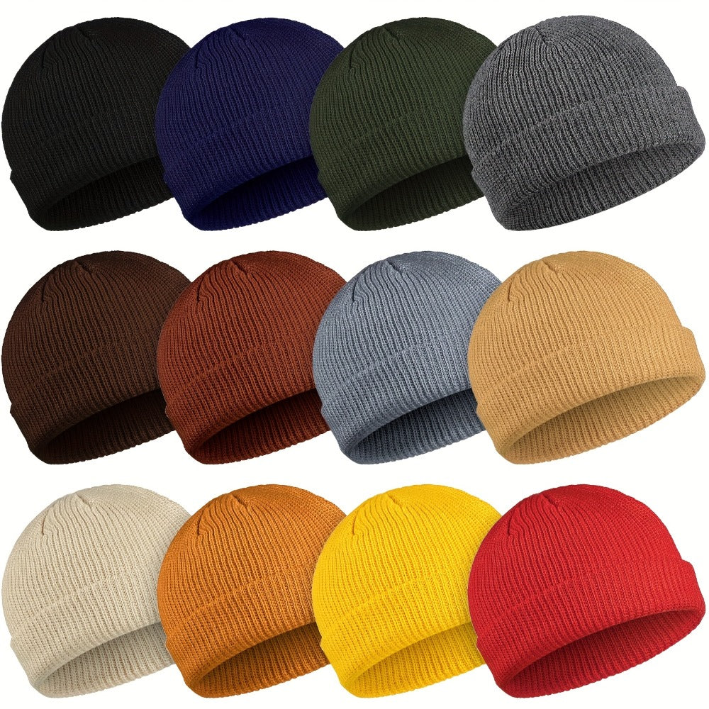 Beanie Hat - Knit Set of 12 Cuffed Roll-Up Edge for Men & Women, Lightweight Stretch - main product view