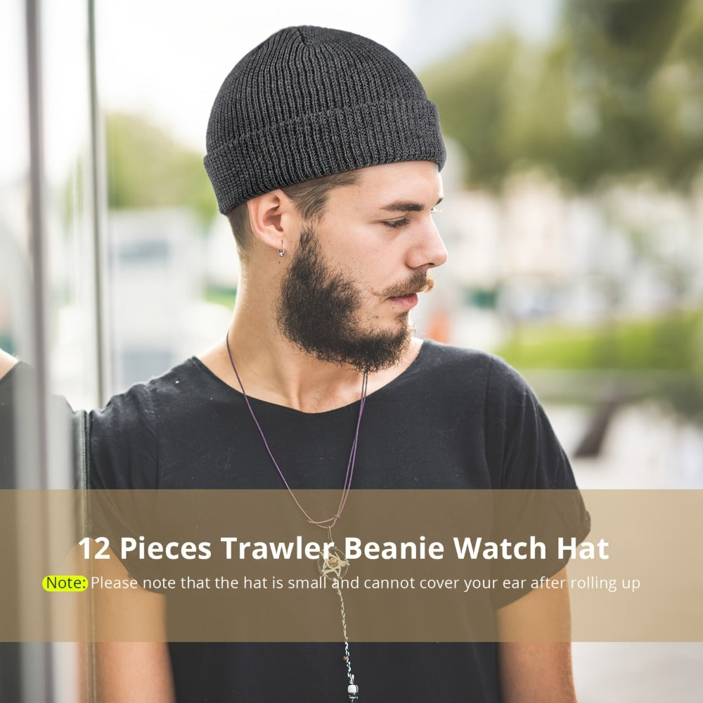 Beanie Hat - Knit Set of 12 Cuffed Roll-Up Edge for Men & Women, Lightweight Stretch - product detail view 2