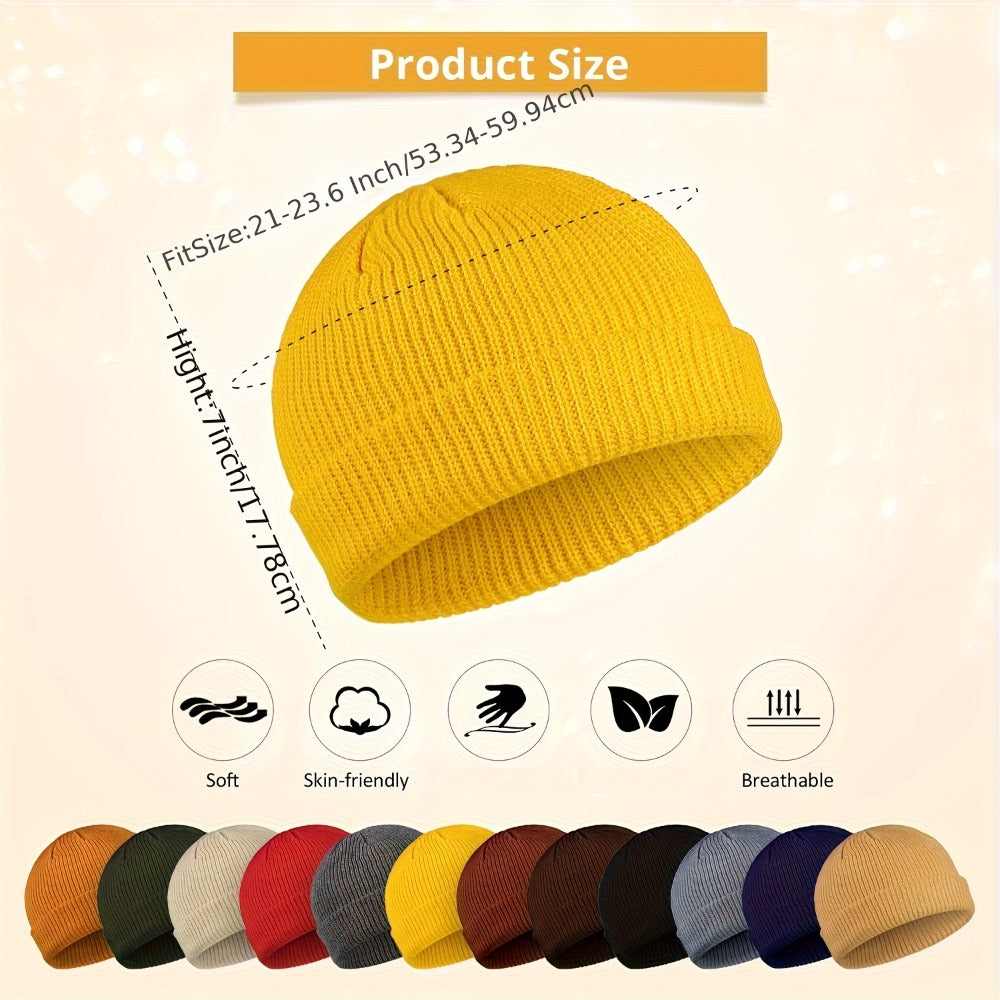 Beanie Hat - Knit Set of 12 Cuffed Roll-Up Edge for Men & Women, Lightweight Stretch - product detail view 5