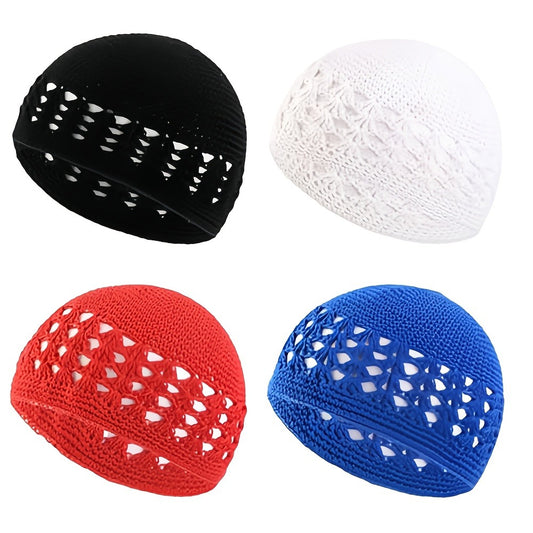 Beanie Hat - Knit Set of 4 Thick Acrylic Skull Cap with Hollowed Wheat Ear Pattern - main product view