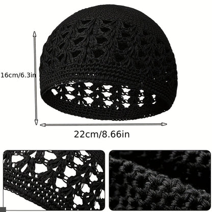 Beanie Hat - Knit Set of 4 Thick Acrylic Skull Cap with Hollowed Wheat Ear Pattern - product detail view 2