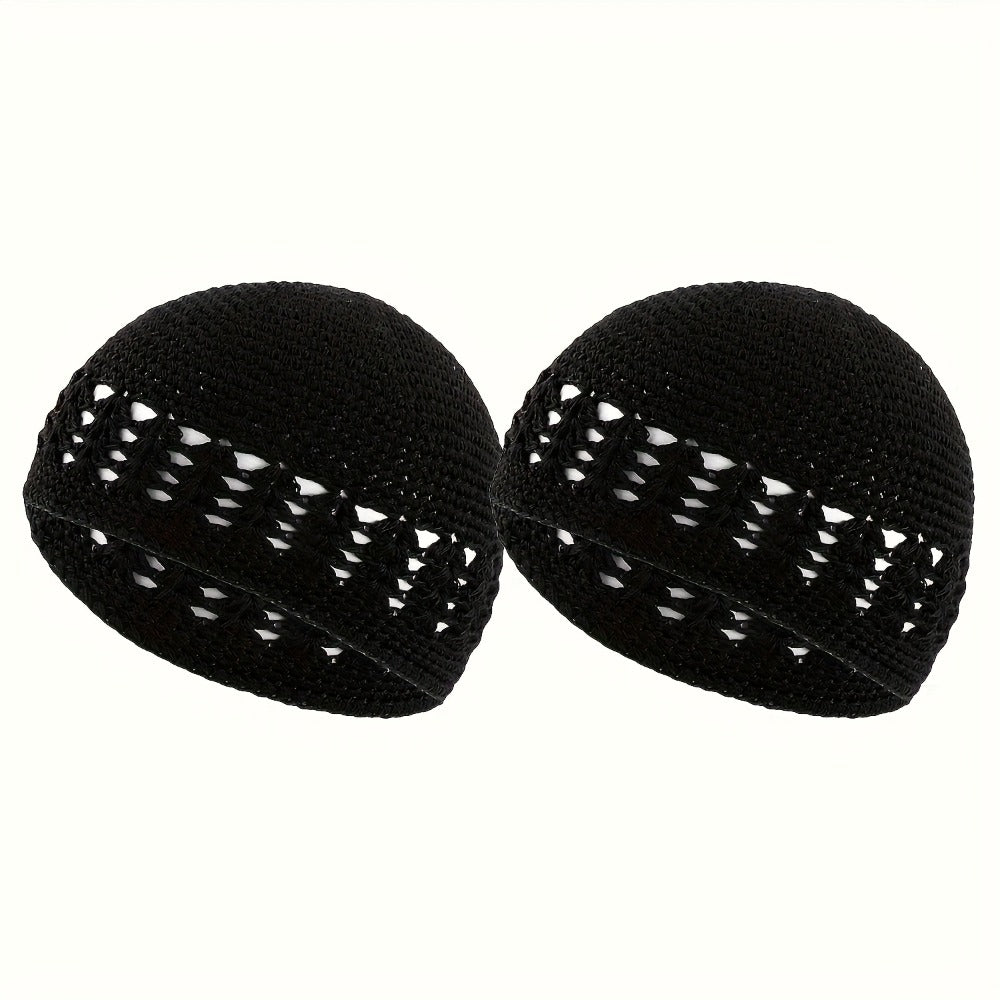 Beanie Hat - Knit Set of 4 Thick Acrylic Skull Cap with Hollowed Wheat Ear Pattern - product detail view 3