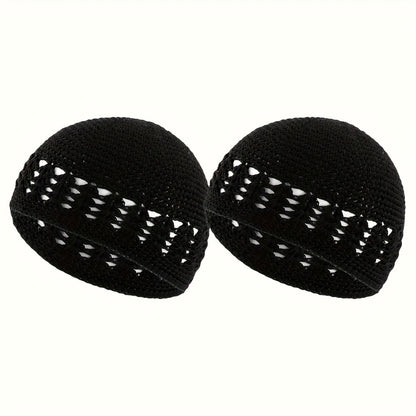 Beanie Hat - Knit Set of 4 Thick Acrylic Skull Cap with Hollowed Wheat Ear Pattern - product detail view 3