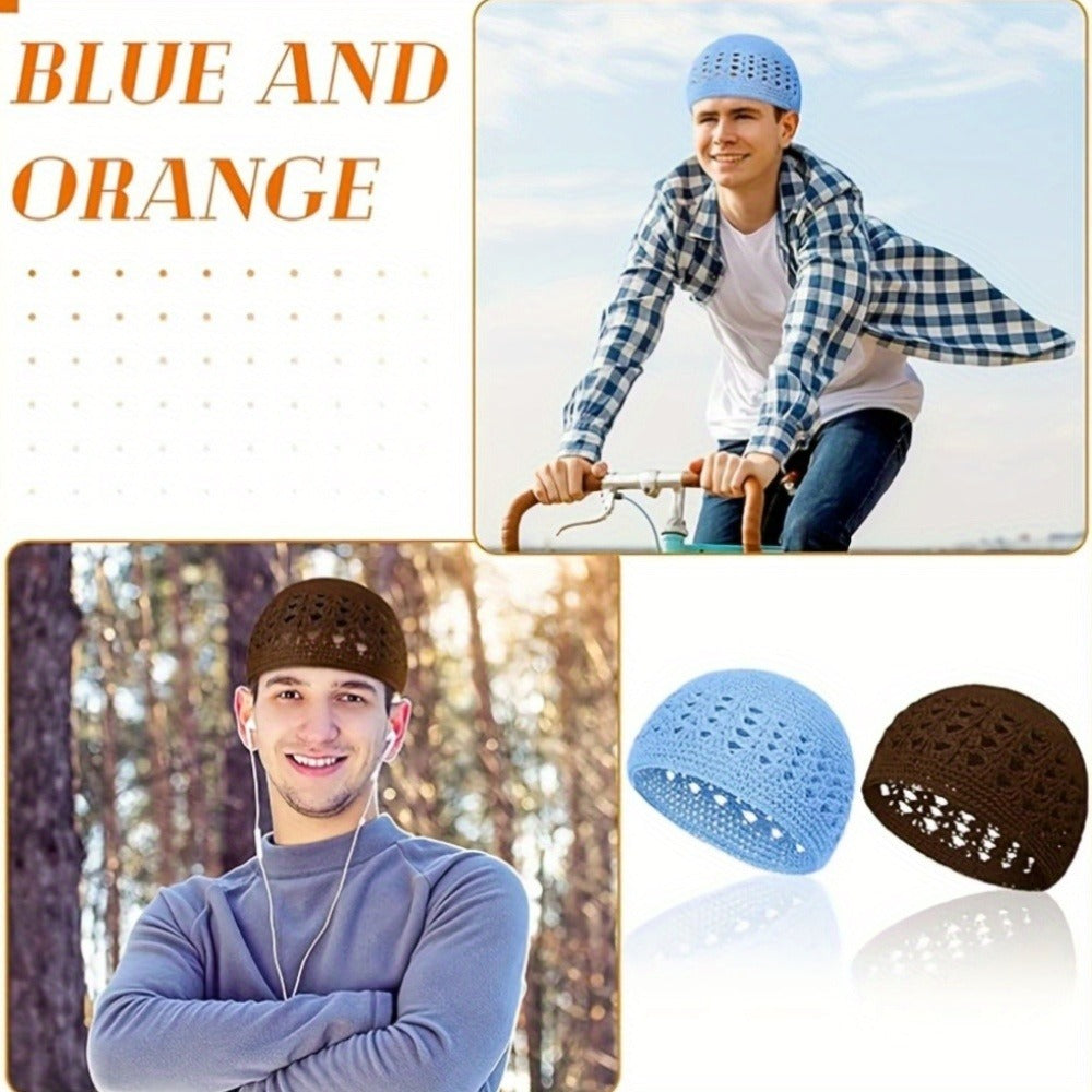 Beanie Hat - Knit Set of 4 Thick Acrylic Skull Cap with Hollowed Wheat Ear Pattern - product detail view 4