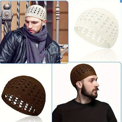 Beanie Hat - Knit Set of 4 Thick Acrylic Skull Cap with Hollowed Wheat Ear Pattern - product detail view 6