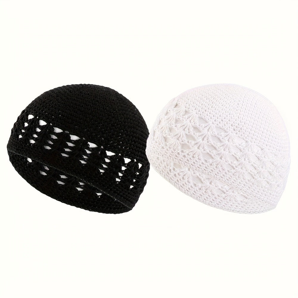 Beanie Hat - Knit Set of 4 Thick Acrylic Skull Cap with Hollowed Wheat Ear Pattern - product detail view 7