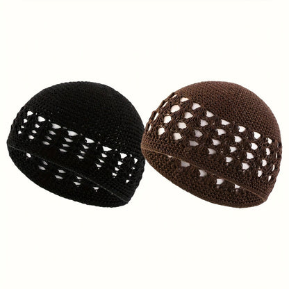 Beanie Hat - Knit Set of 4 Thick Acrylic Skull Cap with Hollowed Wheat Ear Pattern - product detail view 9
