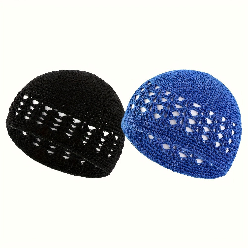 Beanie Hat - Knit Set of 4 Thick Acrylic Skull Cap with Hollowed Wheat Ear Pattern - product detail view 11
