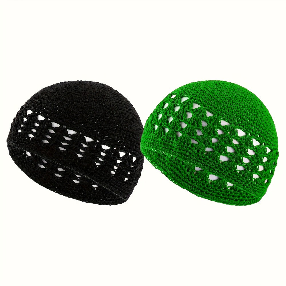 Beanie Hat - Knit Set of 4 Thick Acrylic Skull Cap with Hollowed Wheat Ear Pattern - product detail view 13