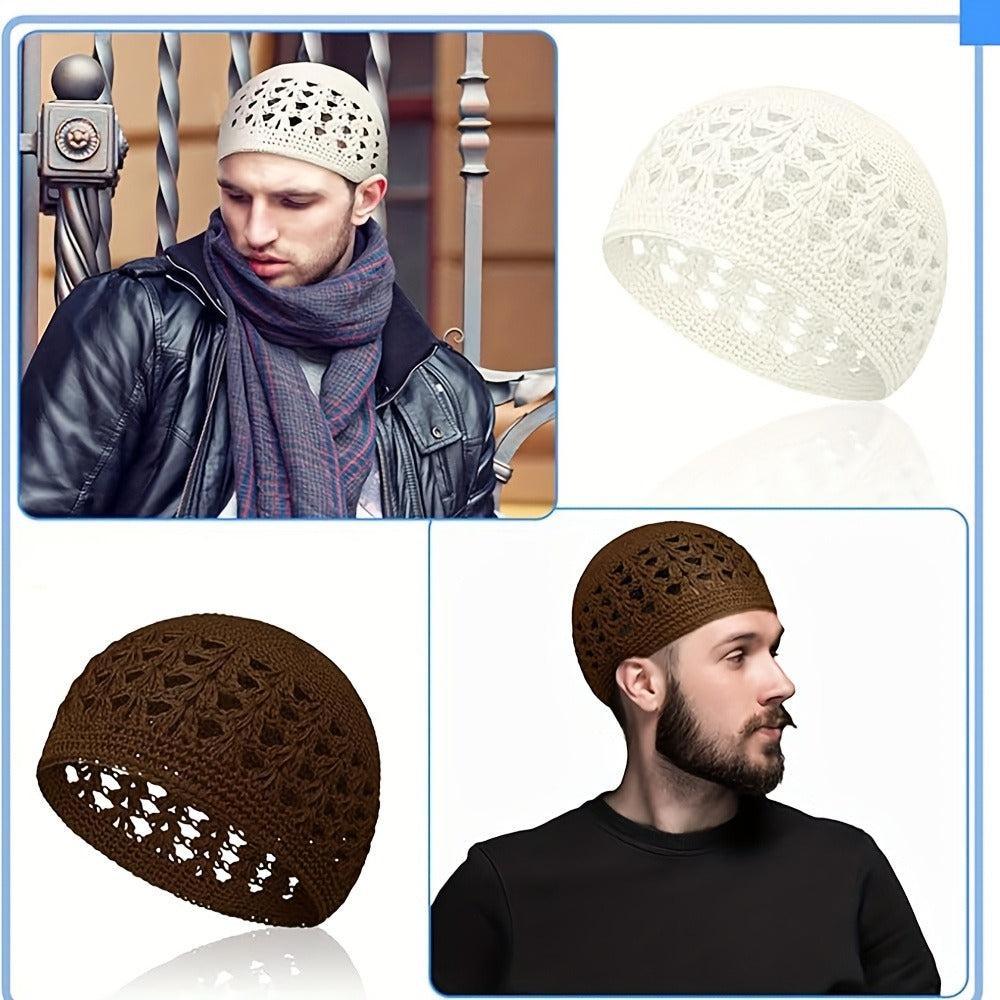 Beanie Hat - Knit Set of 4 Thick Acrylic Skull Cap with Hollowed Wheat Ear Pattern - product detail view 18