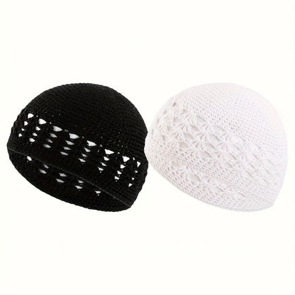 Beanie Hat - Knit Set of 4 Thick Acrylic Skull Cap with Hollowed Wheat Ear Pattern - product detail view 22