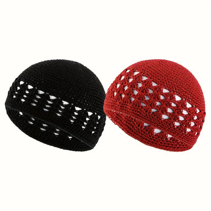 Beanie Hat - Knit Set of 4 Thick Acrylic Skull Cap with Hollowed Wheat Ear Pattern - product detail view 30
