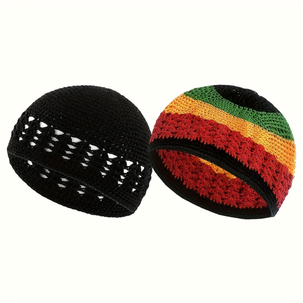 Beanie Hat - Knit Set of 4 Thick Acrylic Skull Cap with Hollowed Wheat Ear Pattern - product detail view 32