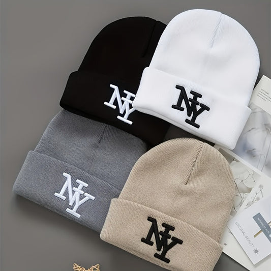 Beanie Hat - Knitted 2Pcs Set Embroidered Letter Cuffed Skull Cap Unisex Winter Warm - main product view