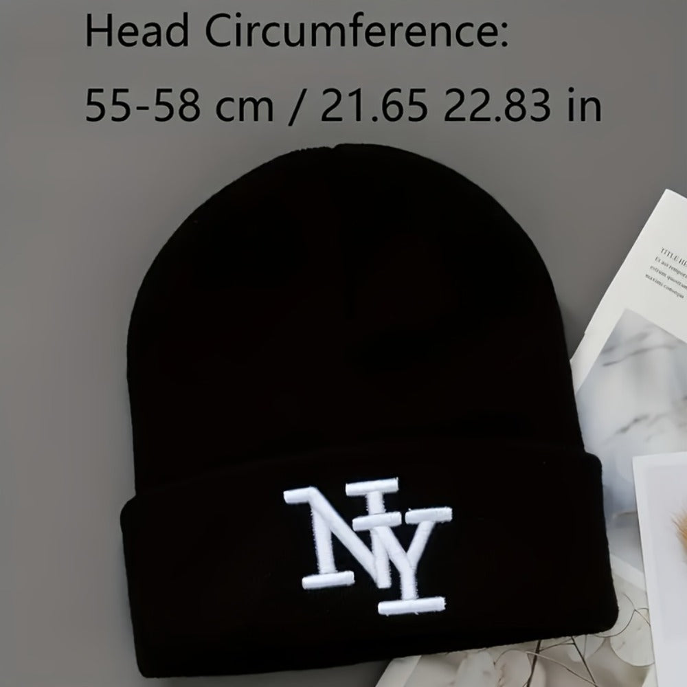 Beanie Hat - Knitted 2Pcs Set Embroidered Letter Cuffed Skull Cap Unisex Winter Warm - product detail view 2