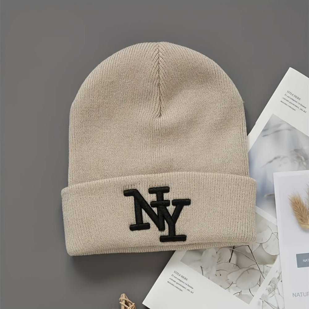 Beanie Hat - Knitted 2Pcs Set Embroidered Letter Cuffed Skull Cap Unisex Winter Warm - product detail view 5