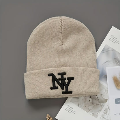 Beanie Hat - Knitted 2Pcs Set Embroidered Letter Cuffed Skull Cap Unisex Winter Warm - product detail view 5