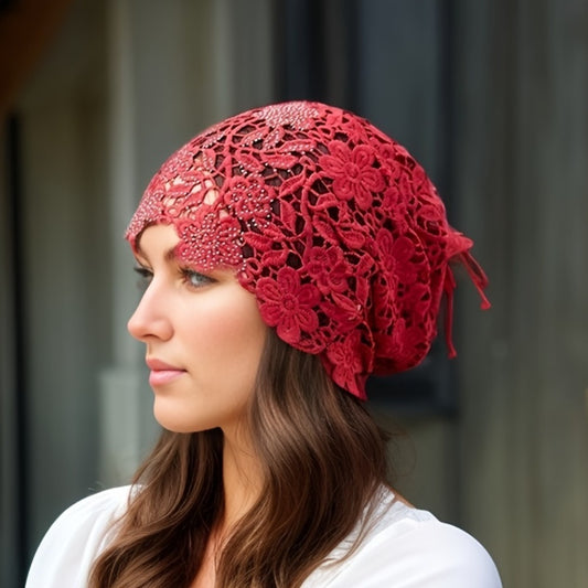 Beanie Hat - Lace for Women - Hollow Knit Design, Elastic Stretch Fit, Lightweight - main product view