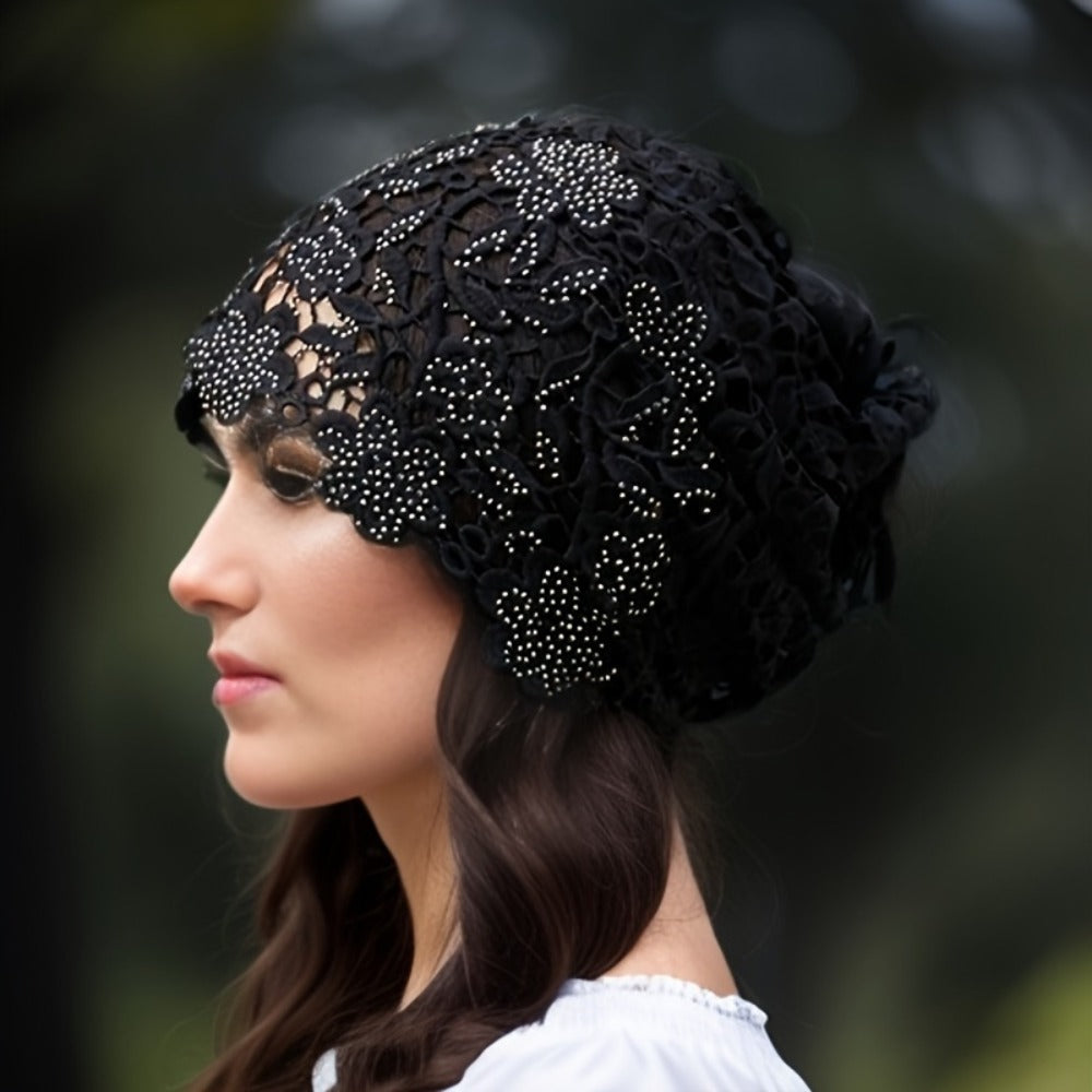 Beanie Hat - Lace for Women - Hollow Knit Design, Elastic Stretch Fit, Lightweight - product detail view 10